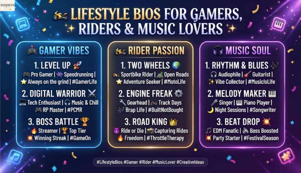 ๐๏ธ Lifestyle Bios for Gamers, Riders and Music Lovers